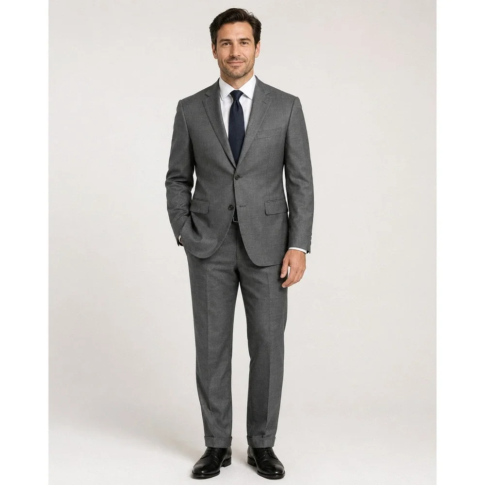 Cremieux Loro Piana Super 130s Wool Suit Mens 46R 40W Grey Pleated Made Canada